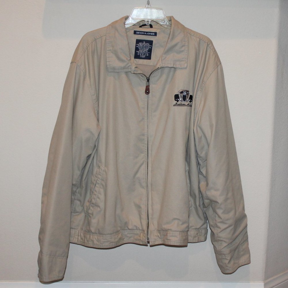 Rodders Alley beige full zip jacket men's Size XL Decon & Jones hot rod car auto
